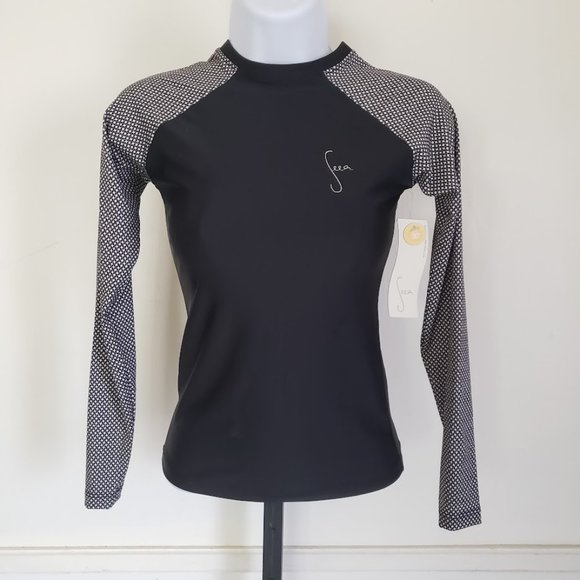 SOLD Seea Womens Top XS Doheny Rash Guard Black Colorblock Raglan Sleeve NEW - Picture 5 of 13